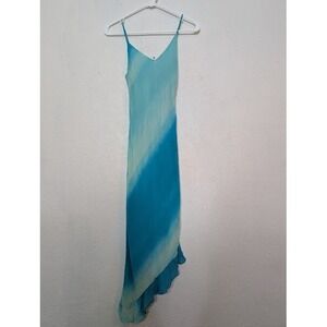 VTG Y2K Rampage Prom‎ Midi Fairy Event Dress Size 3 Blue Asymmetrical Ruffle 90s